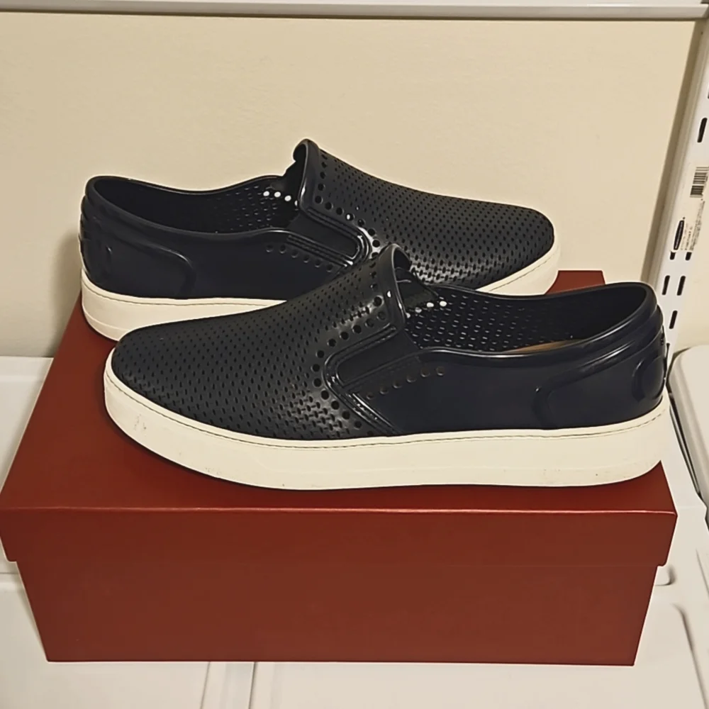 Salvatore Ferragamo 'Perforated Fury' Blue Rubber Boat Shoes Size US 9